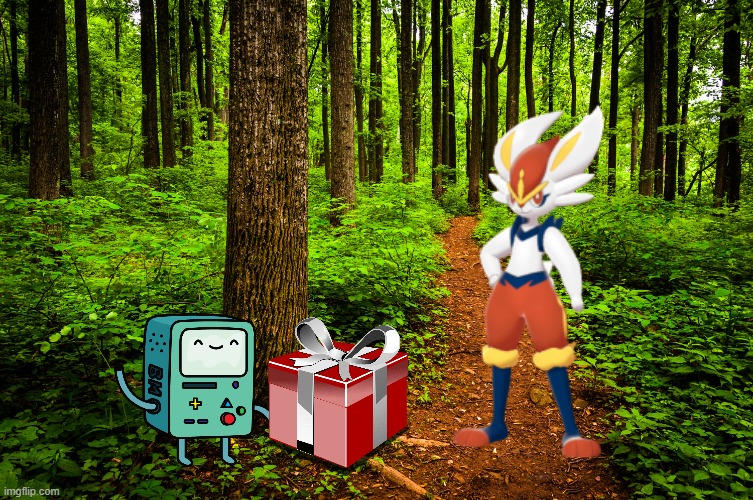 Happy B Day Cinderace | image tagged in forest path,memes,pokemon,birthday,cinderace,why are you reading this | made w/ Imgflip meme maker