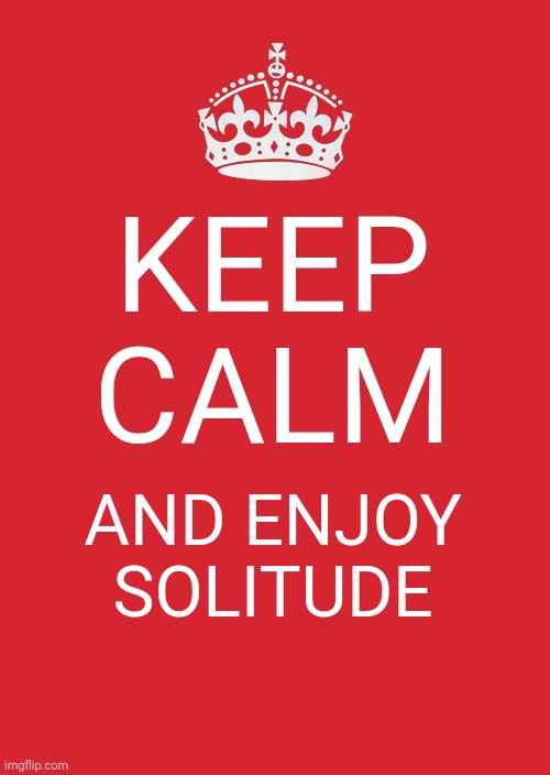 Keep Calm And Carry On Red | KEEP CALM; AND ENJOY SOLITUDE | image tagged in memes,keep calm and carry on red | made w/ Imgflip meme maker