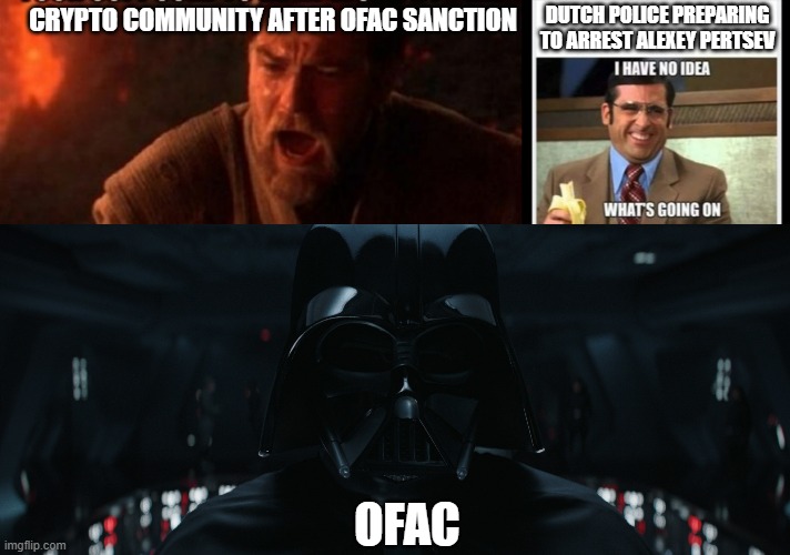 OFAC Sanction | CRYPTO COMMUNITY AFTER OFAC SANCTION; DUTCH POLICE PREPARING TO ARREST ALEXEY PERTSEV; OFAC | image tagged in cryptocurrency,funny | made w/ Imgflip meme maker