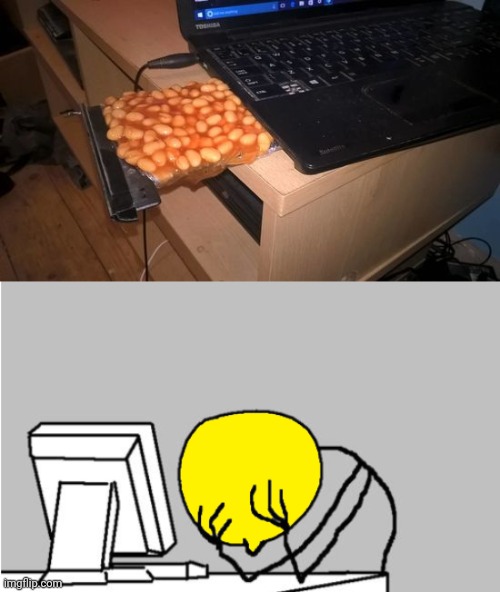 Beans | image tagged in computer roblox guy facepalm,cursed image,beans,bean,memes,laptop | made w/ Imgflip meme maker