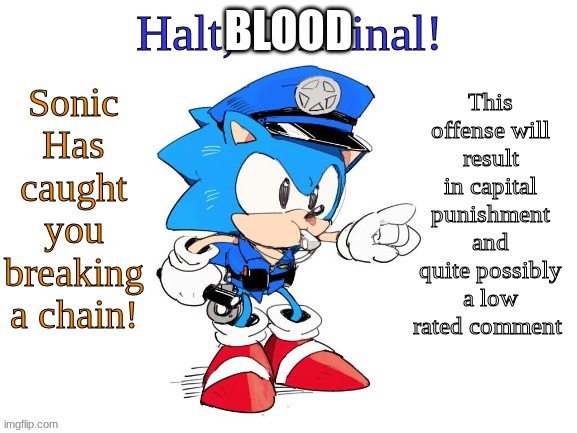 Halt Criminal (Sonic) | BLOOD | image tagged in halt criminal sonic | made w/ Imgflip meme maker