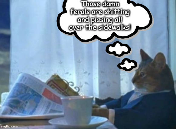 Those damn ferals | Those damn ferals are shitting and pissing all over the sidewalks! | image tagged in memes,fun | made w/ Imgflip meme maker