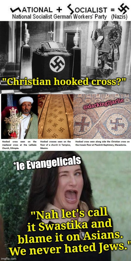 Evangelists - 1 Asians- 0 | image tagged in swastika,church,asians,christians,nazis,germany | made w/ Imgflip meme maker