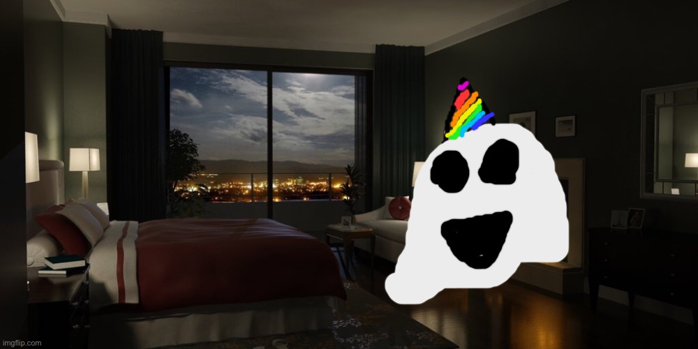 Repost but add yourself into the party | image tagged in night bedroom | made w/ Imgflip meme maker