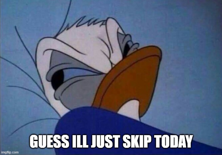 angry donald duck  | GUESS ILL JUST SKIP TODAY | image tagged in angry donald duck | made w/ Imgflip meme maker