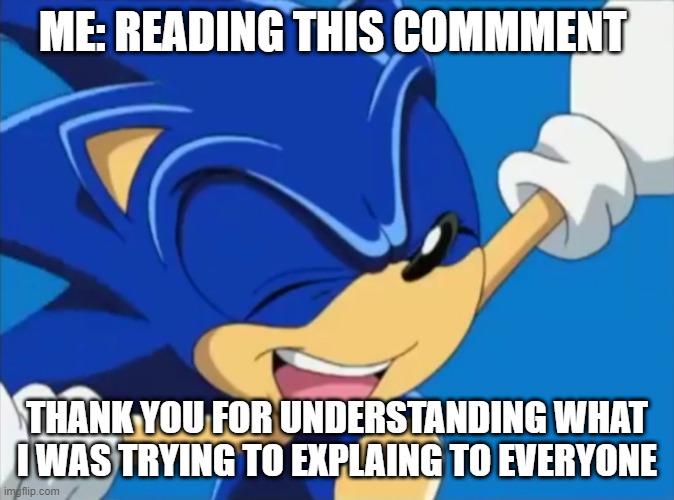 ME: READING THIS COMMMENT THANK YOU FOR UNDERSTANDING WHAT I WAS TRYING TO EXPLAING TO EVERYONE | made w/ Imgflip meme maker