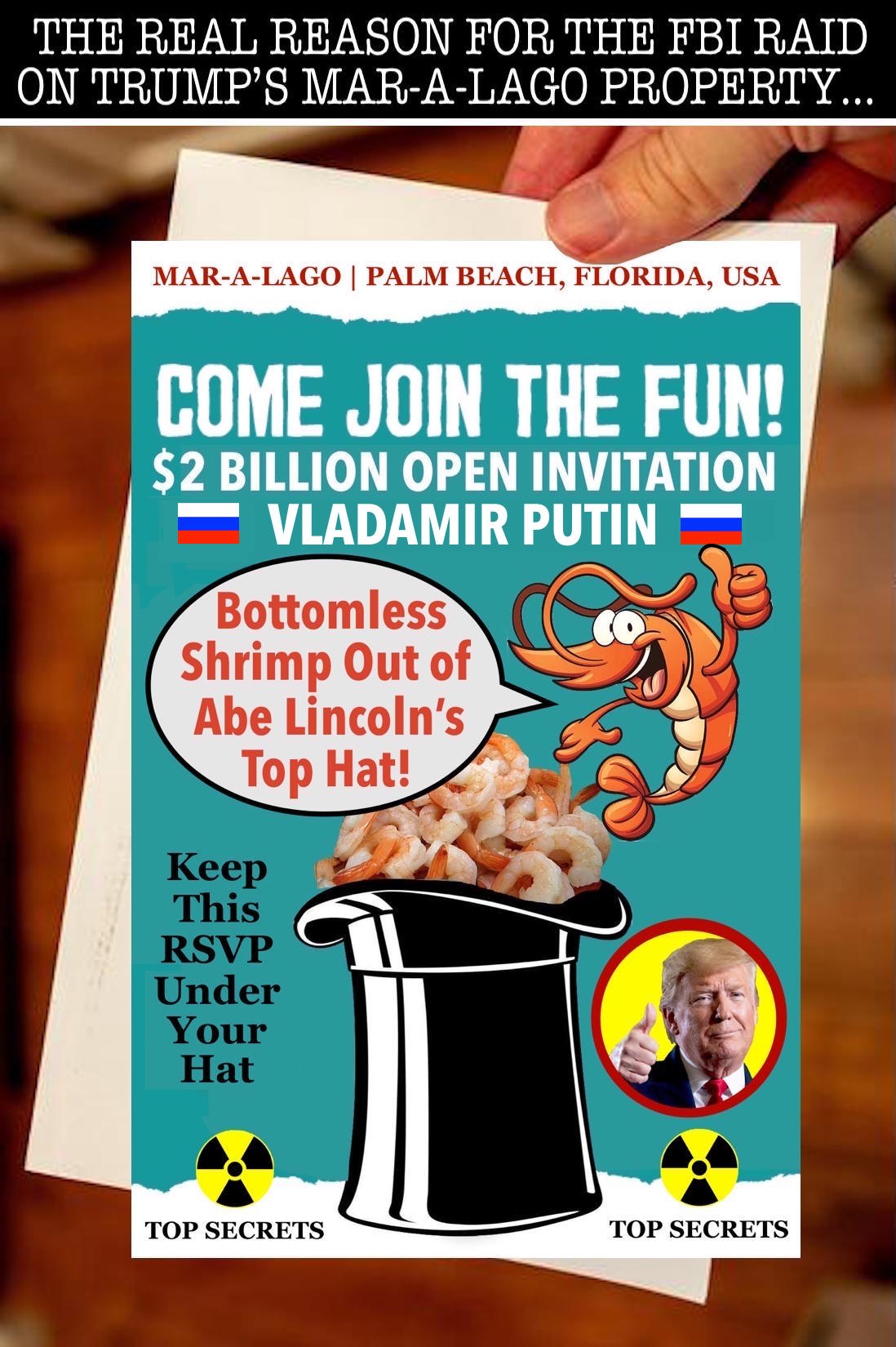 Bottomless Shrimp Out of Abe Lincoln's Hat Invitation Meme Blank Meme Template