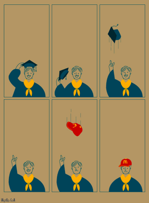 Ending college and getting a job | image tagged in mcdonalds,job,college,degree | made w/ Imgflip meme maker