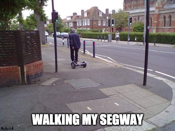 just walking my segway | WALKING MY SEGWAY | image tagged in segway,broken | made w/ Imgflip meme maker