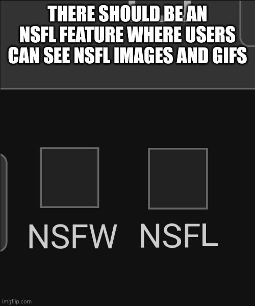 THERE SHOULD BE AN NSFL FEATURE WHERE USERS CAN SEE NSFL IMAGES AND GIFS | made w/ Imgflip meme maker