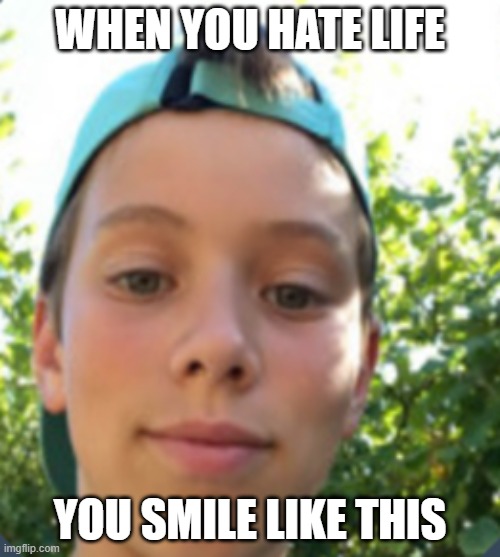 Sad times |  WHEN YOU HATE LIFE; YOU SMILE LIKE THIS | image tagged in not cool | made w/ Imgflip meme maker