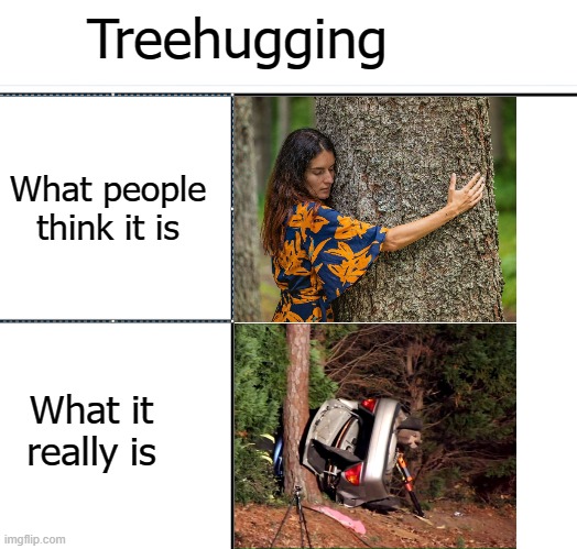 Treehugging | Treehugging; What people think it is; What it really is | image tagged in dark humor,dark,funny | made w/ Imgflip meme maker