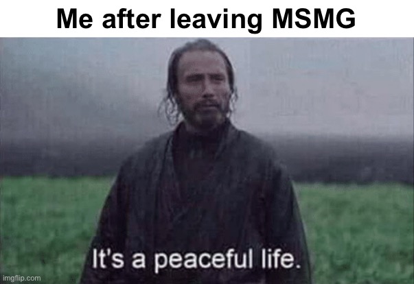 It’s a peaceful life | Me after leaving MSMG | image tagged in it s a peaceful life,msmg | made w/ Imgflip meme maker