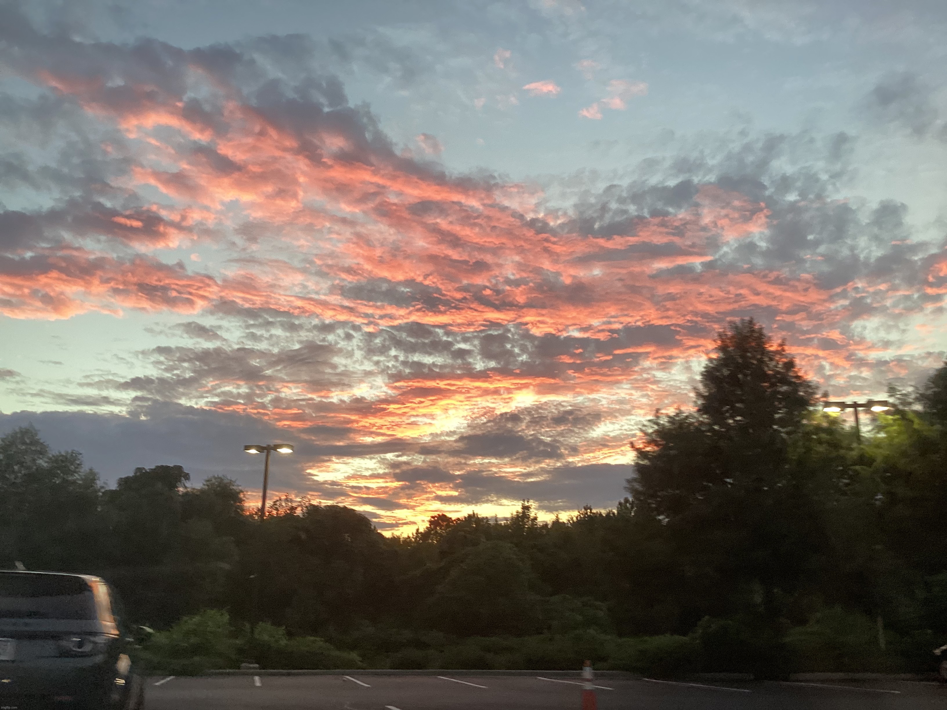 A picture that I took of some fiery-looking sunset clouds while coming back home yesterday | image tagged in share your own photos | made w/ Imgflip meme maker