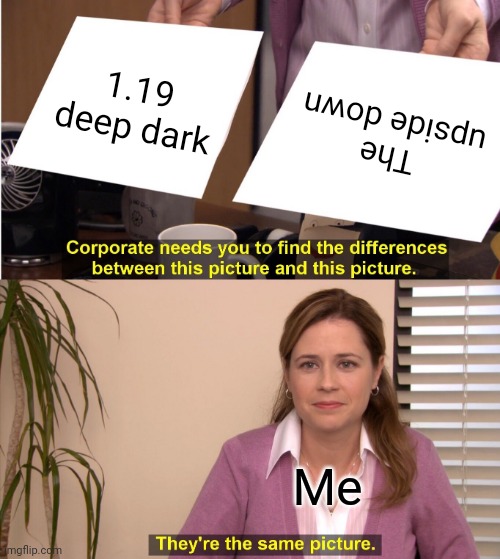 Minecraft vs stranger things | 1.19 deep dark; The upside down; Me | image tagged in memes,they're the same picture | made w/ Imgflip meme maker