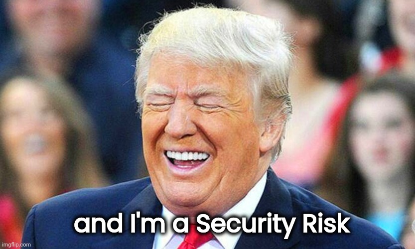 Trump laughing  | and I'm a Security Risk | image tagged in trump laughing | made w/ Imgflip meme maker