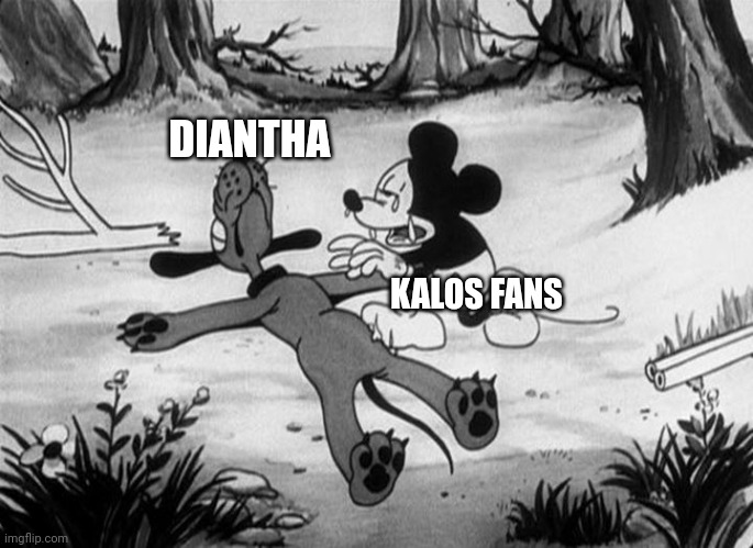 Ladies and Gentlemen. Diantha got busted | DIANTHA; KALOS FANS | image tagged in mickey mouse with dead pluto,pokemon,nintendo,pokemon memes,pokemon sword and shield,pokemon x and y | made w/ Imgflip meme maker