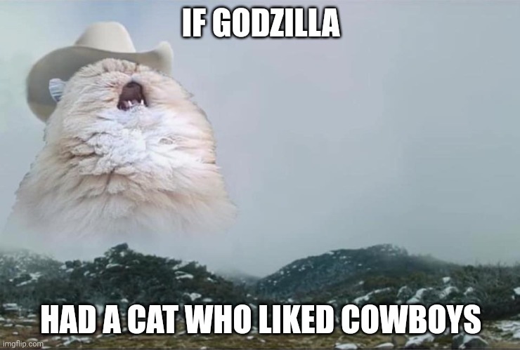 If Godzilla had a Cat | IF GODZILLA; HAD A CAT WHO LIKED COWBOYS | image tagged in screaming cowboy cat | made w/ Imgflip meme maker