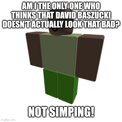 Roblox oc | AM I THE ONLY ONE WHO THINKS THAT DAVID BASZUCKI DOESN'T ACTUALLY LOOK THAT BAD? NOT SIMPING! | image tagged in roblox oc | made w/ Imgflip meme maker