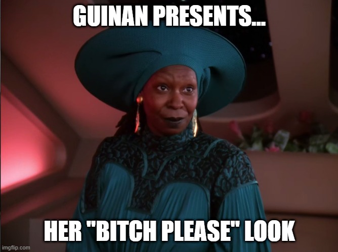 Guinan Faces | GUINAN PRESENTS... HER "BITCH PLEASE" LOOK | image tagged in guinan from star trek the next generation | made w/ Imgflip meme maker