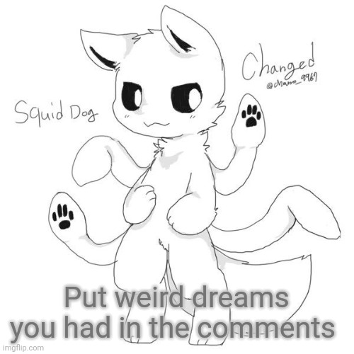 (kif: can't comment soo, i had a dream where i was about to sex your mother but she was too ugly and scary) | Put weird dreams you had in the comments | image tagged in squid dog | made w/ Imgflip meme maker