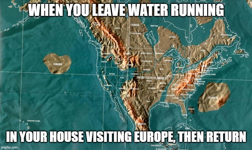 oopz | WHEN YOU LEAVE WATER RUNNING; IN YOUR HOUSE VISITING EUROPE, THEN RETURN | image tagged in memes,water | made w/ Imgflip meme maker