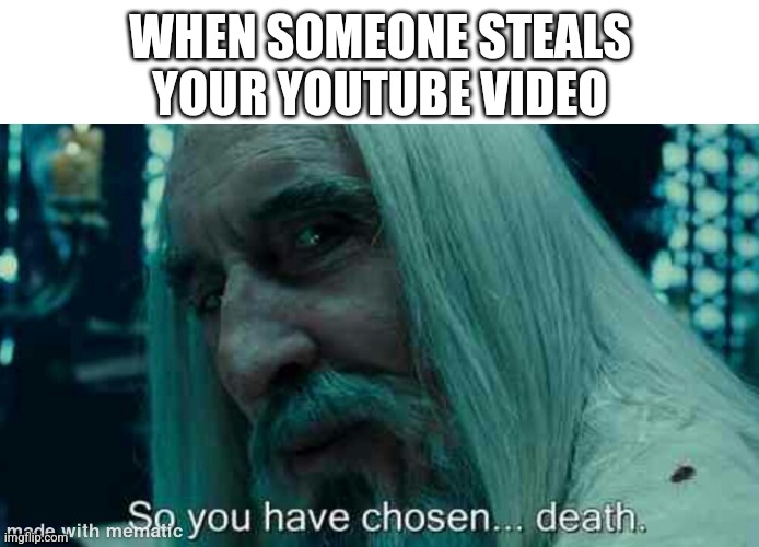 Imagine this will happen to you? | WHEN SOMEONE STEALS YOUR YOUTUBE VIDEO | image tagged in memes,so you have chosen death | made w/ Imgflip meme maker