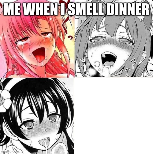 Hentai Faces | ME WHEN I SMELL DINNER | image tagged in hentai faces | made w/ Imgflip meme maker