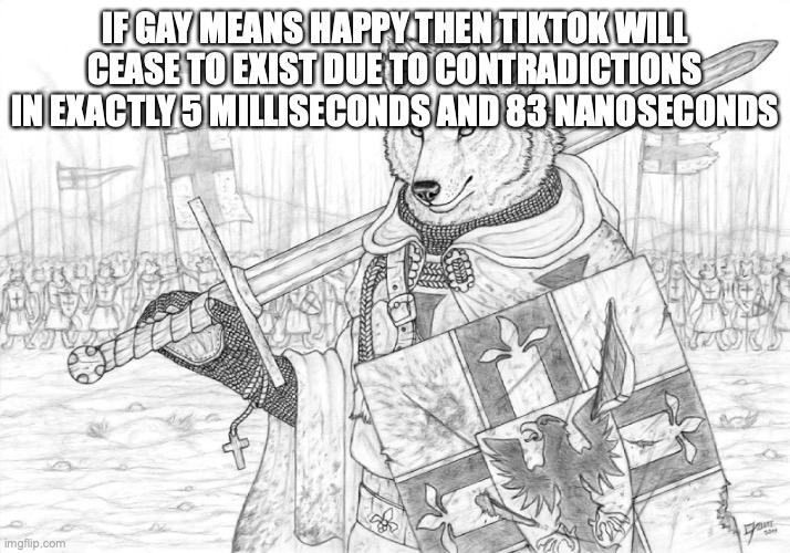 Fursader. | IF GAY MEANS HAPPY THEN TIKTOK WILL CEASE TO EXIST DUE TO CONTRADICTIONS IN EXACTLY 5 MILLISECONDS AND 83 NANOSECONDS | image tagged in fursader | made w/ Imgflip meme maker