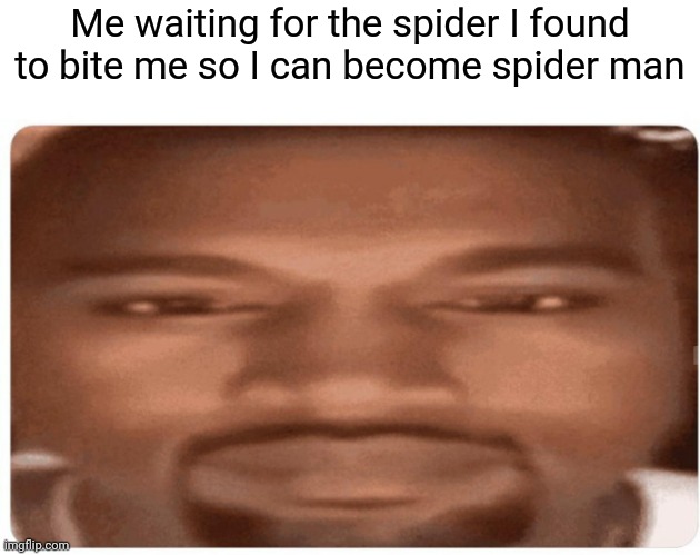 Spooderman | Me waiting for the spider I found to bite me so I can become spider man | image tagged in spooderman,kanye west,memes | made w/ Imgflip meme maker