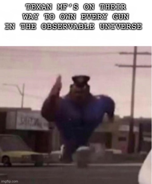 Gotta catch them all | TEXAN MF’S ON THEIR WAY TO OWN EVERY GUN IN THE OBSERVABLE UNIVERSE | image tagged in officer earl running | made w/ Imgflip meme maker