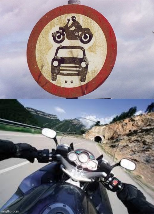 Motorcycle over car | image tagged in motorcycle,car,funny signs,memes,meme,motorcycles | made w/ Imgflip meme maker