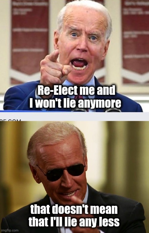 Re-Elect me and I won't lie anymore that doesn't mean that I'll lie any less | image tagged in joe biden no malarkey,cool joe biden | made w/ Imgflip meme maker