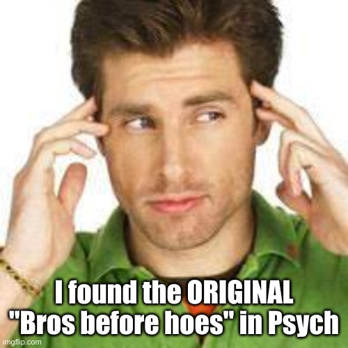 Shawn Spencer | I found the ORIGINAL "Bros before hoes" in Psych | image tagged in shawn spencer | made w/ Imgflip meme maker