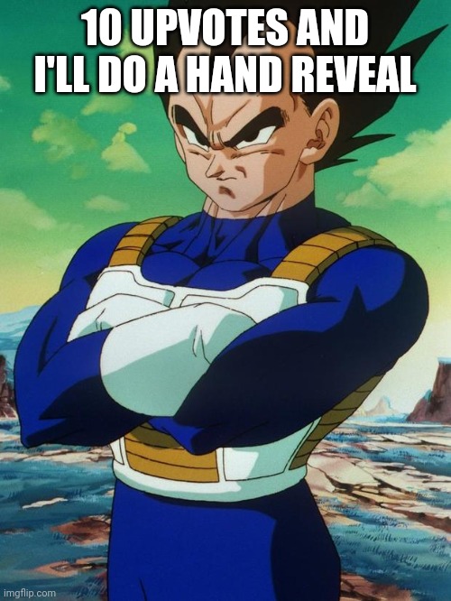 Vegeta | 10 UPVOTES AND I'LL DO A HAND REVEAL | image tagged in vegeta | made w/ Imgflip meme maker