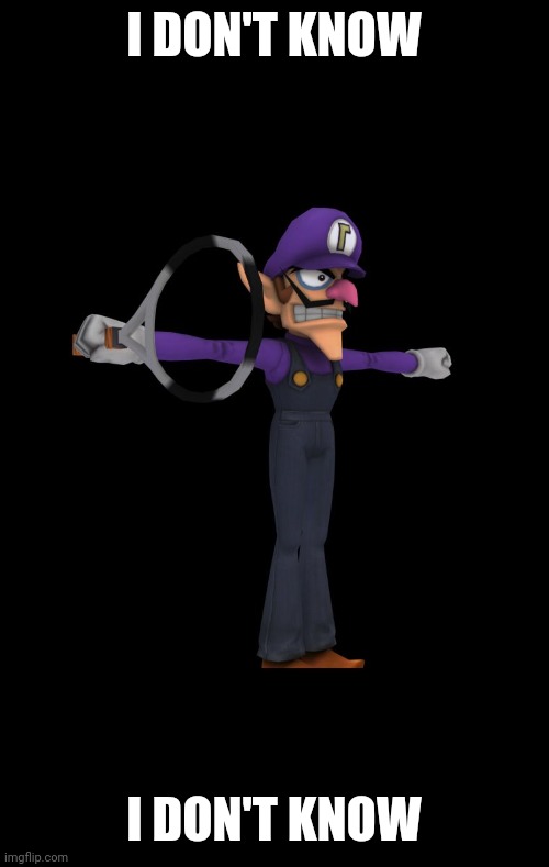 i don't know | I DON'T KNOW; I DON'T KNOW | image tagged in t pose waluigi | made w/ Imgflip meme maker