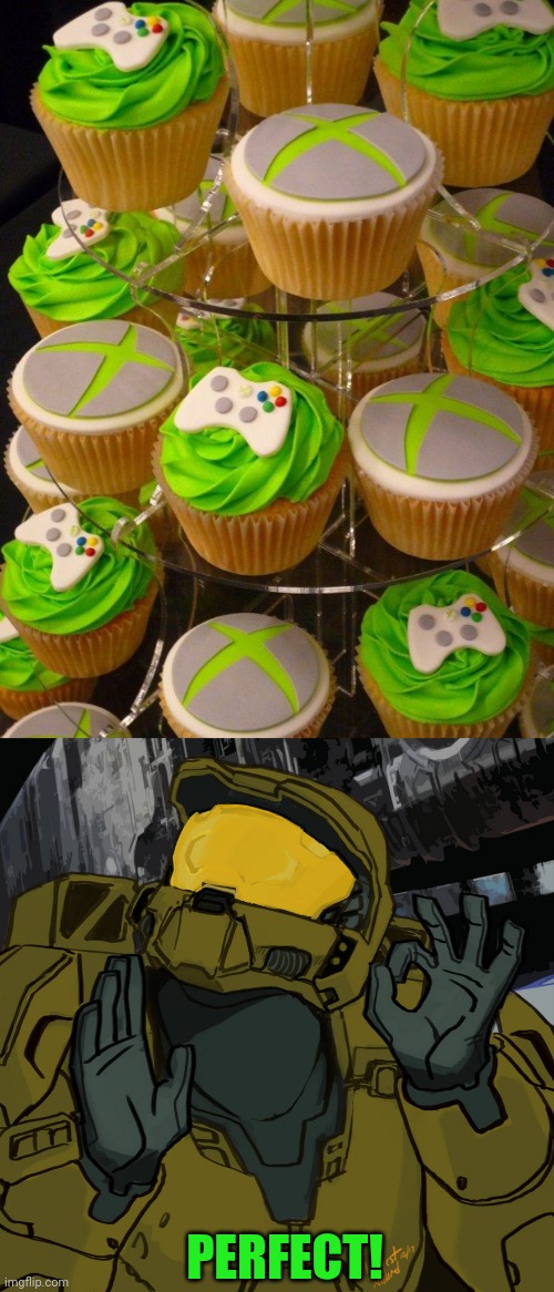 PERFECT GAMER CUPCAKES | PERFECT! | image tagged in xbox,xbox one,master chief,pacha perfect | made w/ Imgflip meme maker