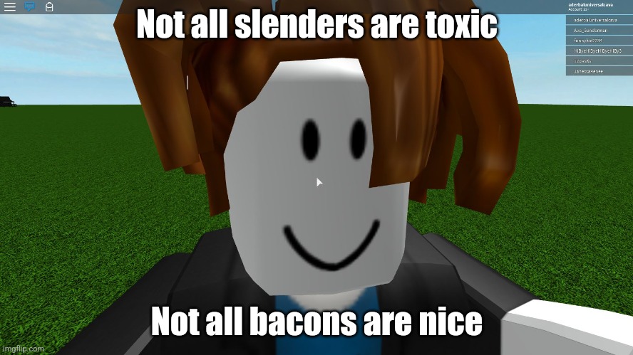 Roblox bacon hair | Not all slenders are toxic; Not all bacons are nice | image tagged in roblox bacon hair | made w/ Imgflip meme maker