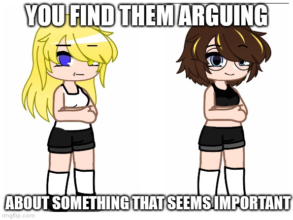 No power play, joke ocs, romance, or erp | YOU FIND THEM ARGUING; ABOUT SOMETHING THAT SEEMS IMPORTANT | image tagged in blank white template | made w/ Imgflip meme maker