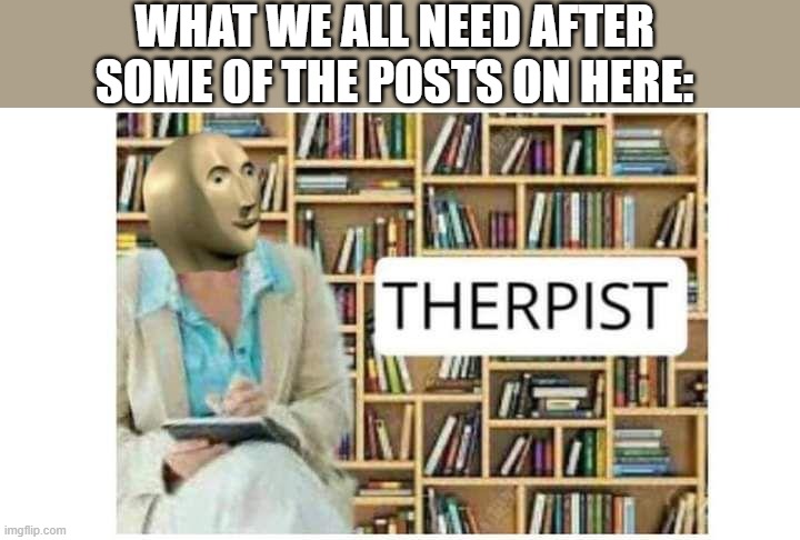 I'm looking at you KOT | WHAT WE ALL NEED AFTER SOME OF THE POSTS ON HERE: | image tagged in therpist | made w/ Imgflip meme maker