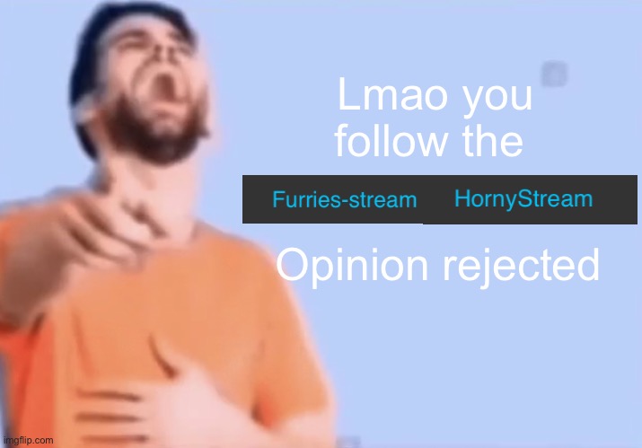 Laughing and pointing | Lmao you follow the Opinion rejected | image tagged in laughing and pointing | made w/ Imgflip meme maker