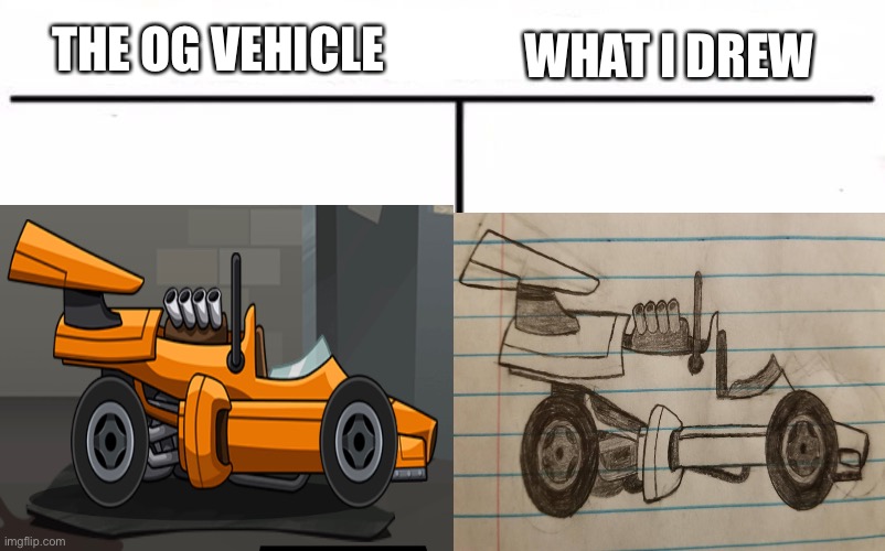 I drew the picture what do you think? | THE OG VEHICLE; WHAT I DREW | image tagged in formula 1,drawing | made w/ Imgflip meme maker