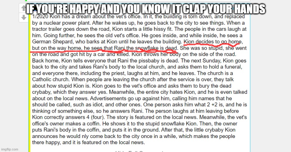 Rani death | IF YOU'RE HAPPY AND YOU KNOW IT CLAP YOUR HANDS | image tagged in rani death | made w/ Imgflip meme maker