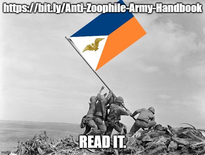 Soldiers Raising Anti-Zoophile Army Flag | https://bit.ly/Anti-Zoophile-Army-Handbook; READ IT. | image tagged in soldiers raising anti-zoophile army flag | made w/ Imgflip meme maker