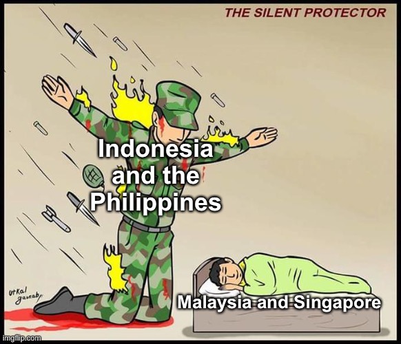 army shield | Indonesia and the Philippines; Malaysia and Singapore | image tagged in army shield,indonesia,malaysia,philippines,singapore | made w/ Imgflip meme maker