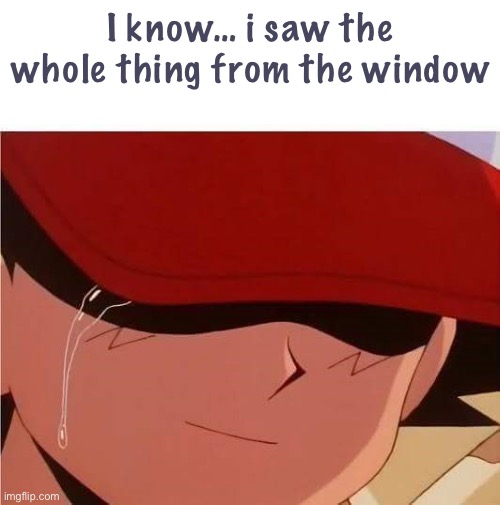 Ash Ketchum Crying | I know… i saw the whole thing from the window | image tagged in ash ketchum crying | made w/ Imgflip meme maker