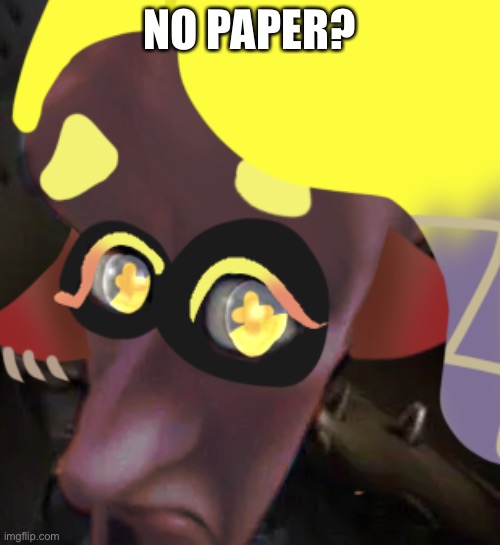 Fry Megamind (I actually put a lot of effort into this edit, lol) | NO PAPER? | image tagged in splatoon,splatoon 3,frye,megamind,megamind peeking | made w/ Imgflip meme maker