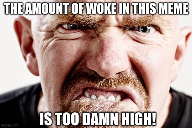 Ugly old Republican guy angry at nothing all the time | THE AMOUNT OF WOKE IN THIS MEME IS TOO DAMN HIGH! | image tagged in ugly old republican guy angry at nothing all the time | made w/ Imgflip meme maker