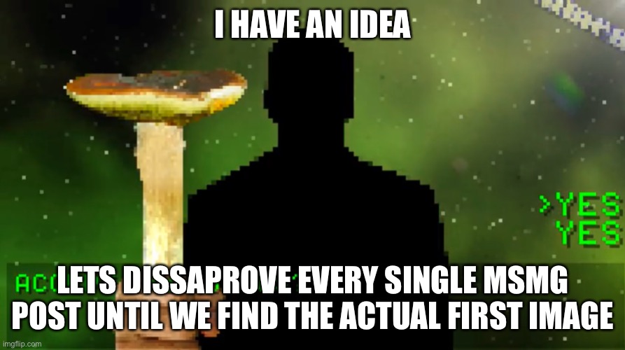 We going back in history, upvote if you approve of this | I HAVE AN IDEA; LETS DISSAPROVE EVERY SINGLE MSMG POST UNTIL WE FIND THE ACTUAL FIRST IMAGE | image tagged in have a fungus | made w/ Imgflip meme maker