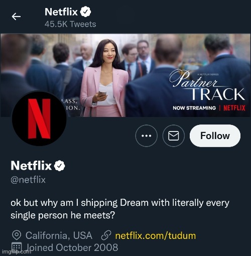 No joke, that's actually Netflix's Twitter bio. | made w/ Imgflip meme maker